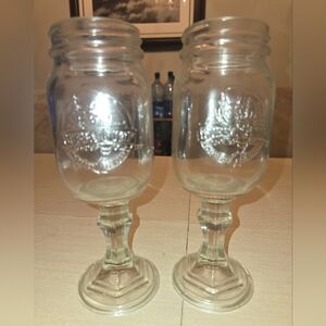Set of 2 Bubba Gump Shrimp Co. Restaurant Clear Glass Mason Jar Wine Goblets NEW
